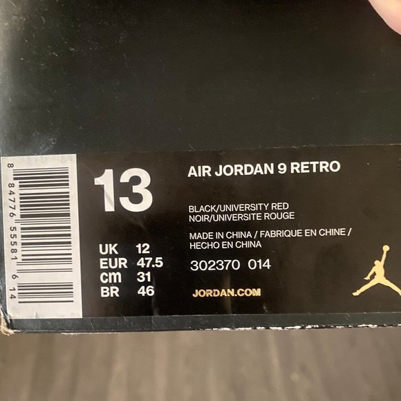 Black Air Jordan Retro 9 with Red accents - Picture 6 of 6